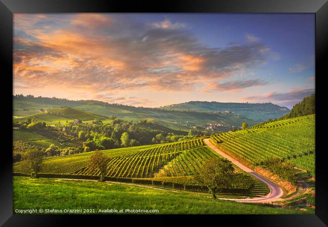 Langhe vineyards view, Barolo, Piedmont, Italy Framed Print by Stefano Orazzini