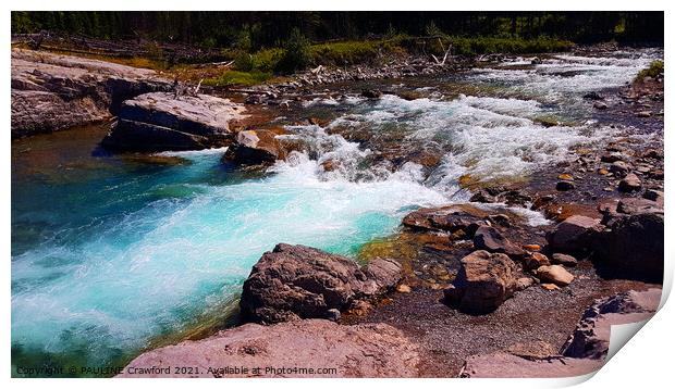 Turquoise blue river in the Alberta Canadian Rocky Mountains Print by PAULINE Crawford