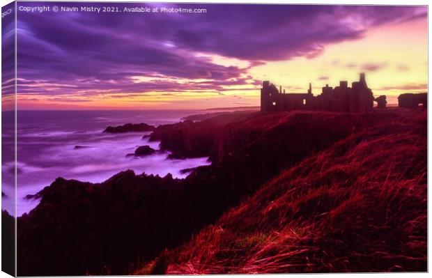 Slains Castle seen at sunset with a stormy sky  Canvas Print by Navin Mistry