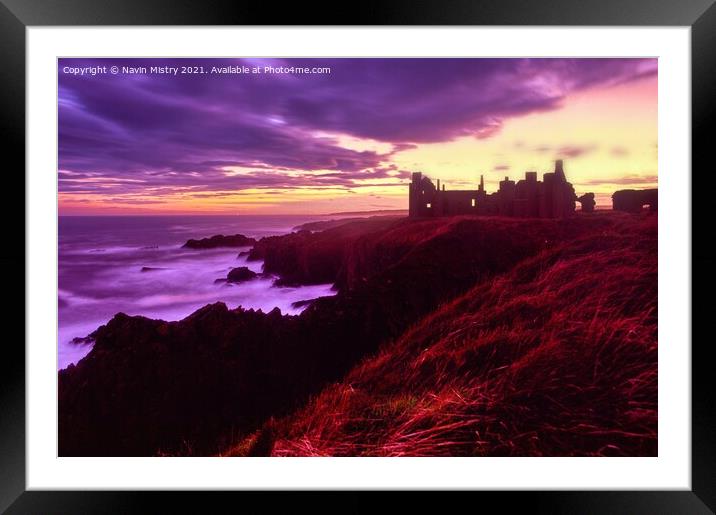 Slains Castle seen at sunset with a stormy sky  Framed Mounted Print by Navin Mistry