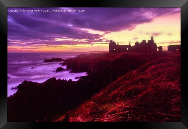 Slains Castle seen at sunset with a stormy sky  Framed Print by Navin Mistry