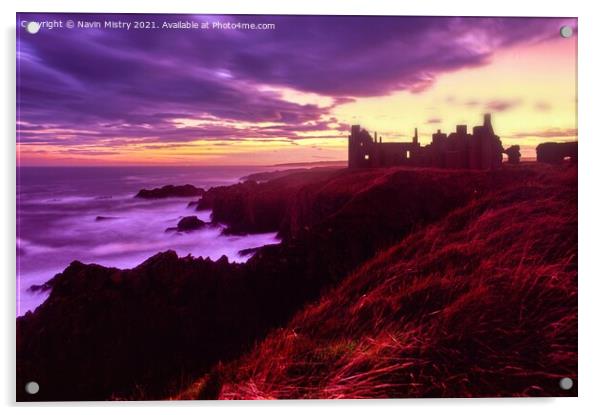 Slains Castle seen at sunset with a stormy sky  Acrylic by Navin Mistry