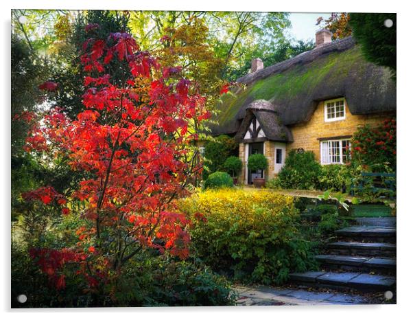 Cotswold Autumnal Cottage Acrylic by Alison Chambers