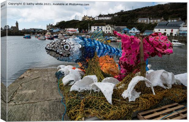  Porthleven Harbour  fishing nets Canvas Print by kathy white