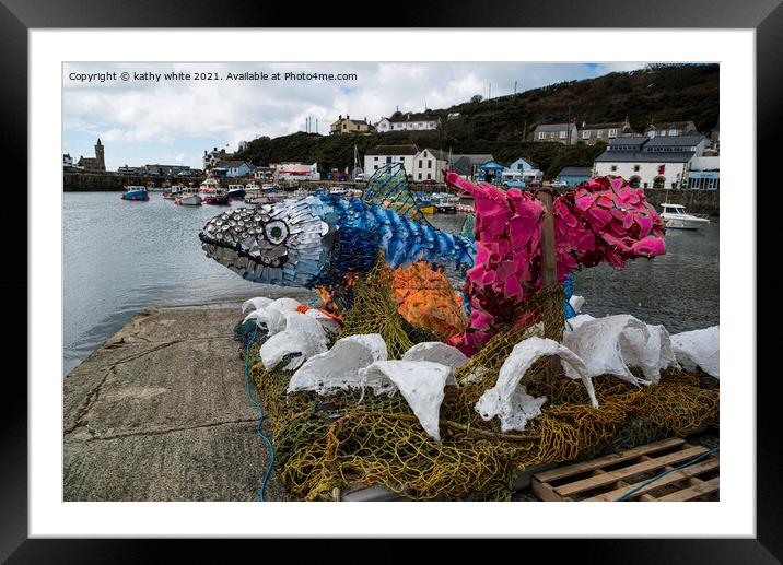  Porthleven Harbour  fishing nets Framed Mounted Print by kathy white