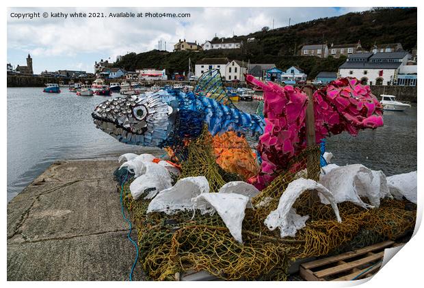  Porthleven Harbour  fishing nets Print by kathy white