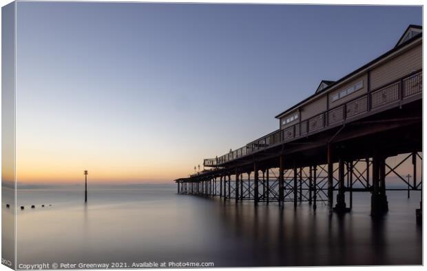 The Grand Pier At Teignmouth At Sunrise On An Autumn Morning Canvas Print by Peter Greenway