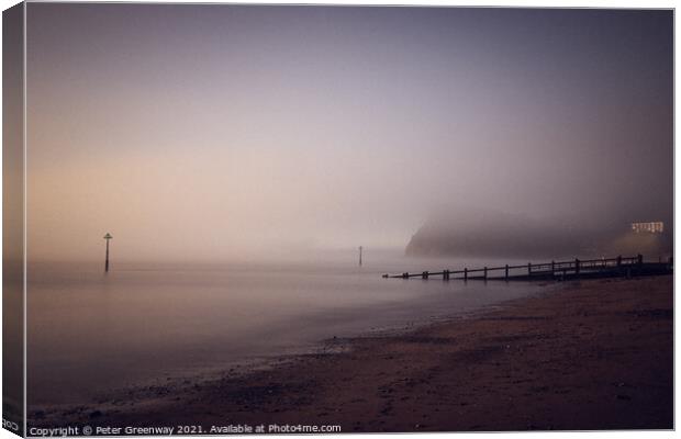 Sea Mist Around Teignmouth Beach At Sunrise Canvas Print by Peter Greenway