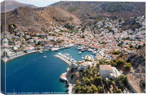 Hydra harbour and marina. Canvas Print by Chris North