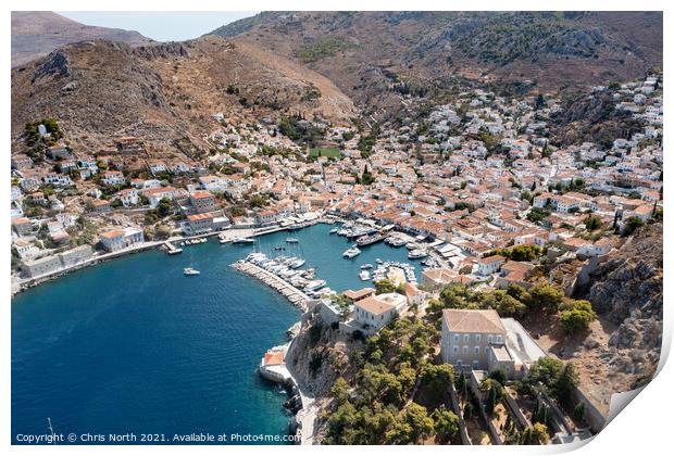 Hydra harbour and marina. Print by Chris North