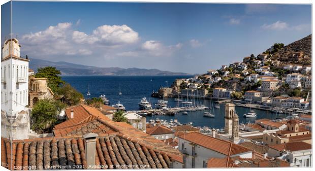 Harbour and Rooftops of Hydra. Canvas Print by Chris North