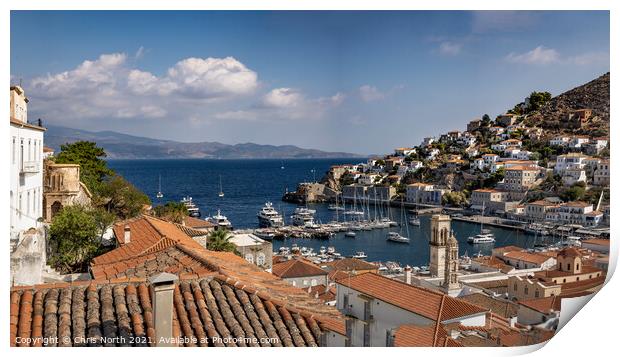 Harbour and Rooftops of Hydra. Print by Chris North