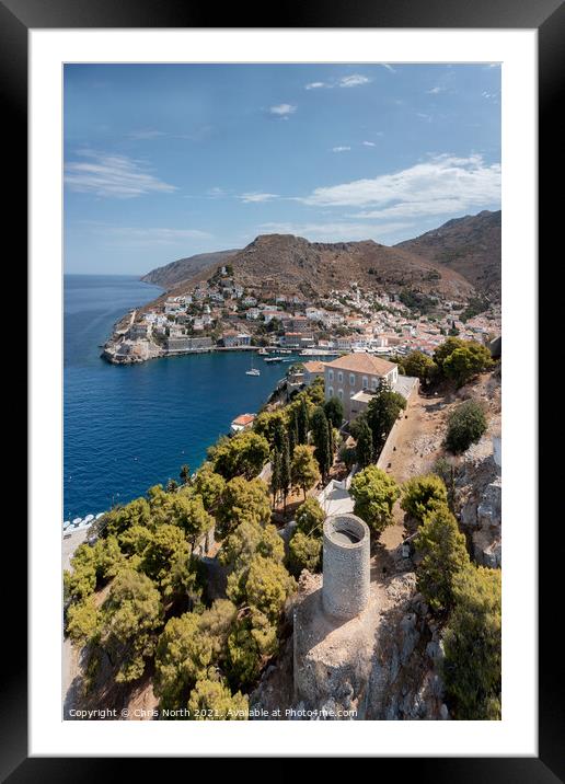 Hydra harbour and shore. Framed Mounted Print by Chris North