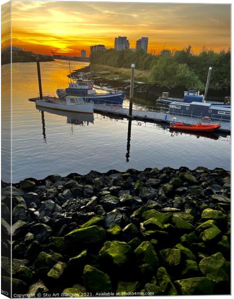 Sunset on The River Clyde  Canvas Print by Stu Art Glasgow