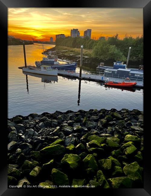 Sunset on The River Clyde  Framed Print by Stu Art Glasgow