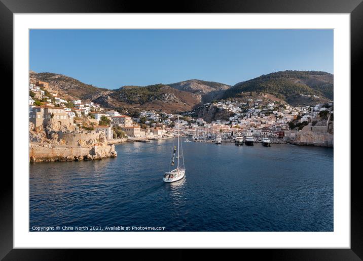 Sailing into Hydra harbour. Framed Mounted Print by Chris North