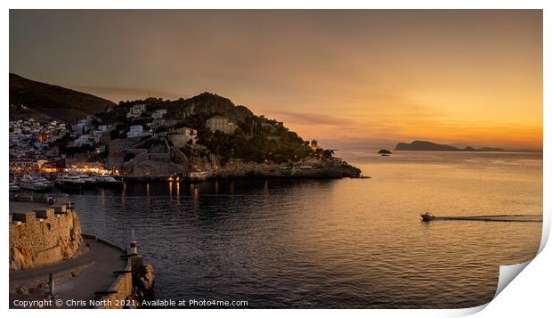 Hydra harbour sunset. Print by Chris North