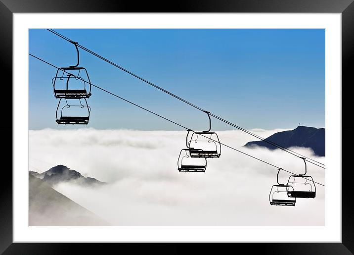 Empty Chairlift above the Clouds Framed Mounted Print by Arterra 