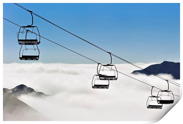 Empty Chairlift above the Clouds Print by Arterra 