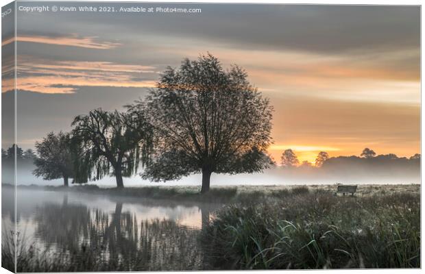 Spooky mist over ponds Canvas Print by Kevin White