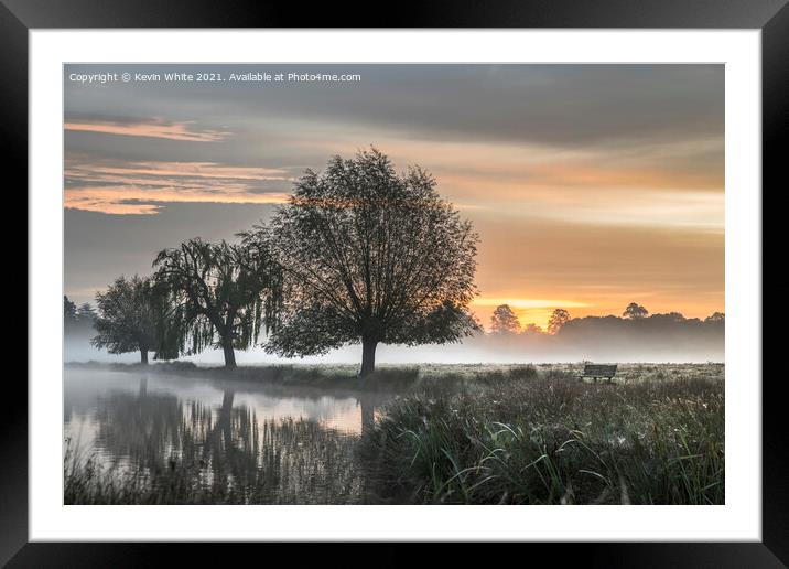 Spooky mist over ponds Framed Mounted Print by Kevin White