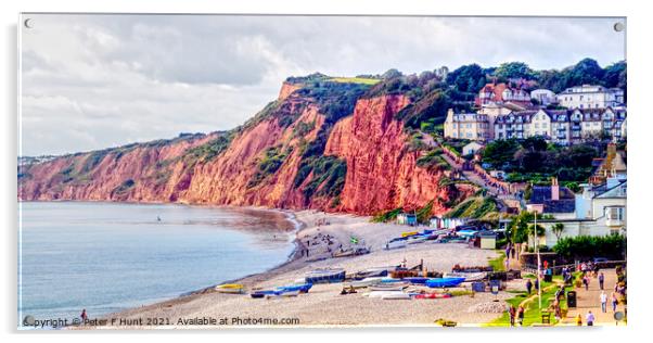 The Red Cliffs Of Budleigh Salterton  Acrylic by Peter F Hunt