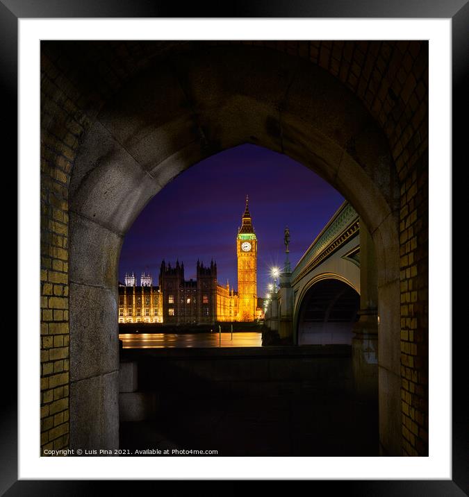 Big Ben Palace of Westminster at night in London, England Framed Mounted Print by Luis Pina