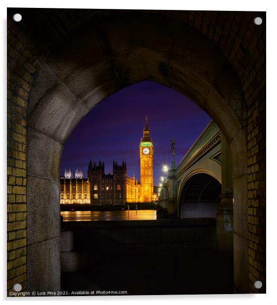 Big Ben Palace of Westminster at night in London, England Acrylic by Luis Pina