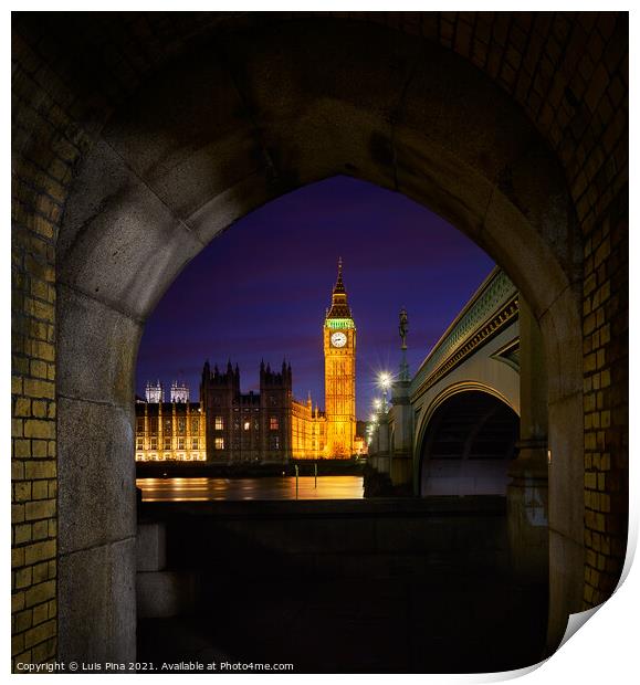 Big Ben Palace of Westminster at night in London, England Print by Luis Pina