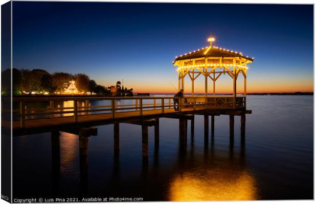 Fishermen in Bregenz Pier at night, in Austria Canvas Print by Luis Pina