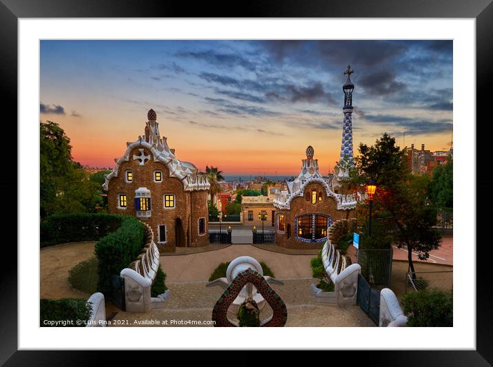 Park Guell in Barcelona, Spain at sunset Framed Mounted Print by Luis Pina