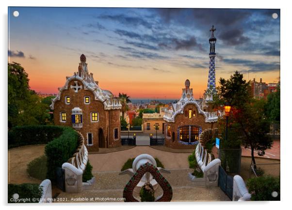 Park Guell in Barcelona, Spain at sunset Acrylic by Luis Pina