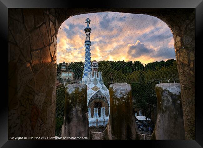 Park Guell House at sunset, in Barcelona Spain Framed Print by Luis Pina