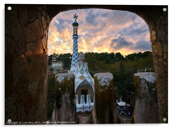 Park Guell House at sunset, in Barcelona Spain Acrylic by Luis Pina