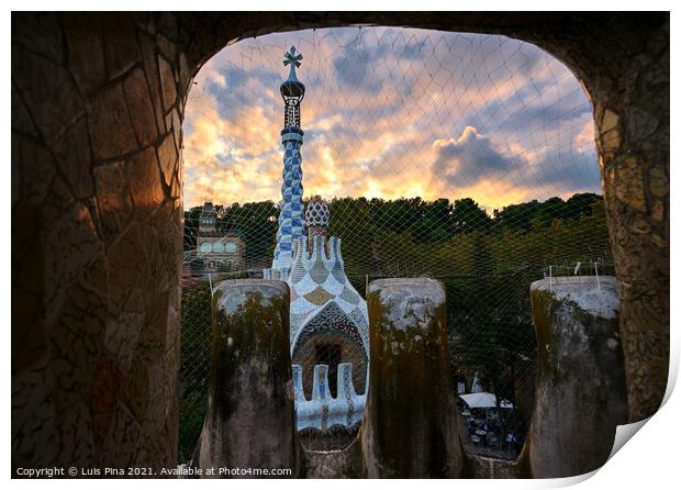 Park Guell House at sunset, in Barcelona Spain Print by Luis Pina