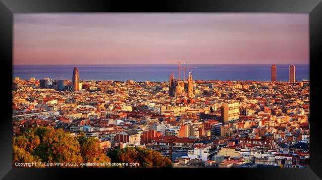 Barcelona City View at sunset in Spain Framed Print by Luis Pina