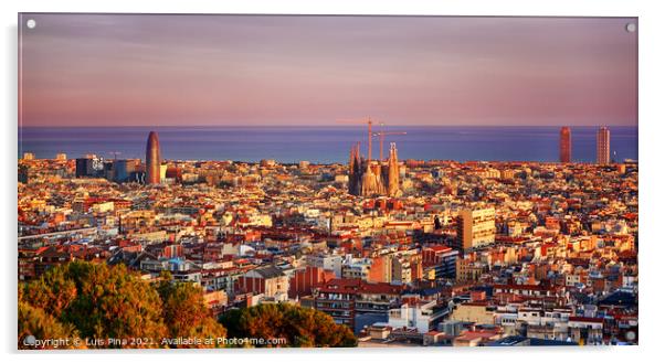 Barcelona City View at sunset in Spain Acrylic by Luis Pina