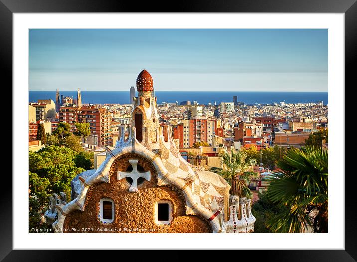Park Guell House at sunset, in Barcelona Spain Framed Mounted Print by Luis Pina