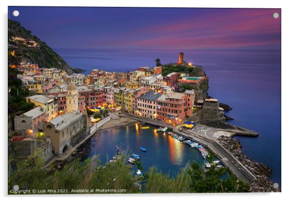 Vernazza city at night in Cinque Terre, Italy Acrylic by Luis Pina