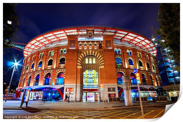 Arenas Barcelona Shopping center at night in Barcelona, Spain Print by Luis Pina