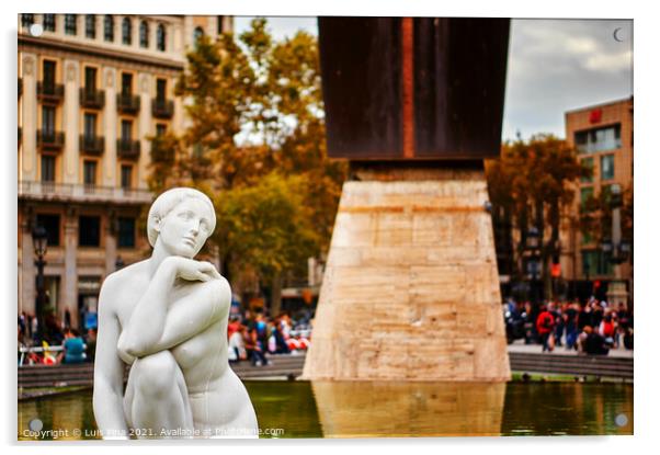 Placa de Catalunya Statue in Barcelona, Spain Acrylic by Luis Pina