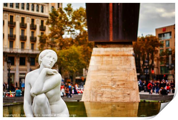 Placa de Catalunya Statue in Barcelona, Spain Print by Luis Pina