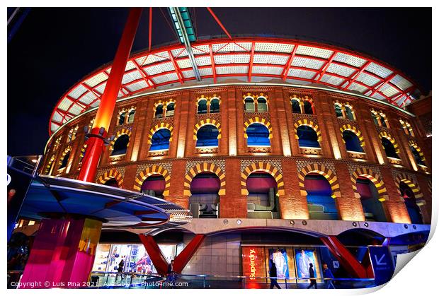 Arenas Barcelona Shopping center at night in Barcelona, Spain Print by Luis Pina