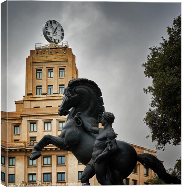 Placa de Catalunya Horse Statue Canvas Print by Luis Pina