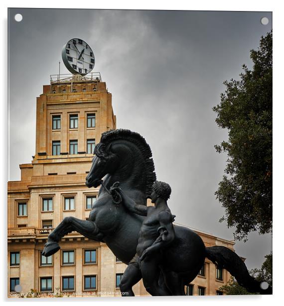 Placa de Catalunya Horse Statue Acrylic by Luis Pina