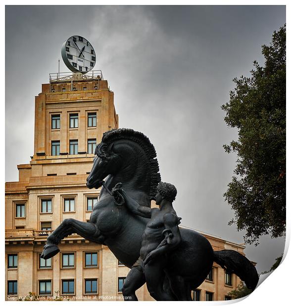 Placa de Catalunya Horse Statue Print by Luis Pina