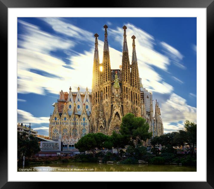 Sagrada Familia church cathedral in Barcelona, Spain Framed Mounted Print by Luis Pina