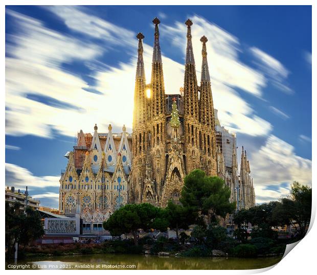 Sagrada Familia church cathedral in Barcelona, Spain Print by Luis Pina