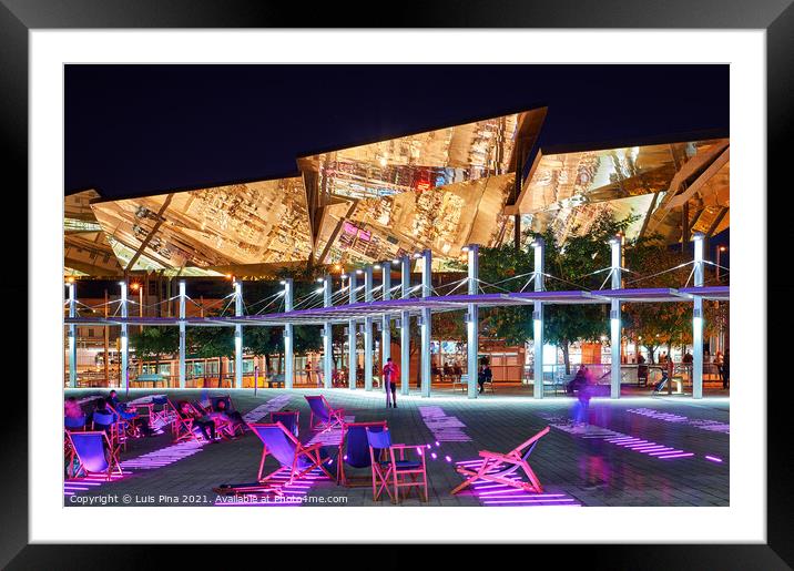 Mercat del Encants at night in Barcelona, Spain Framed Mounted Print by Luis Pina