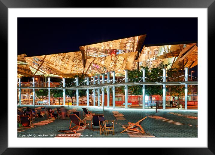 Mercat del Encants at night in Barcelona, Spain Framed Mounted Print by Luis Pina